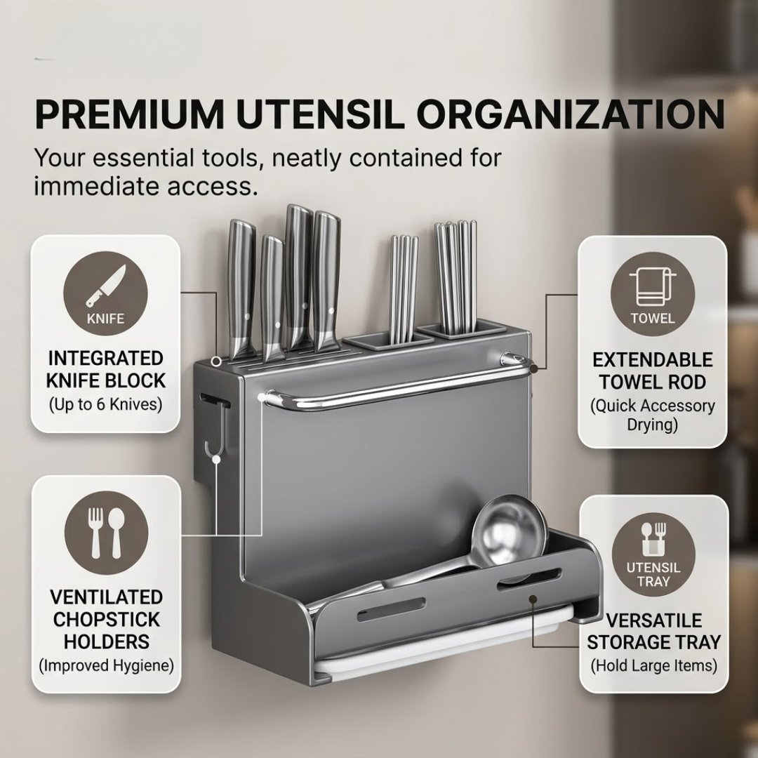 Multifunctional Wall Mounted Kitchen Organizer with Knife Holde