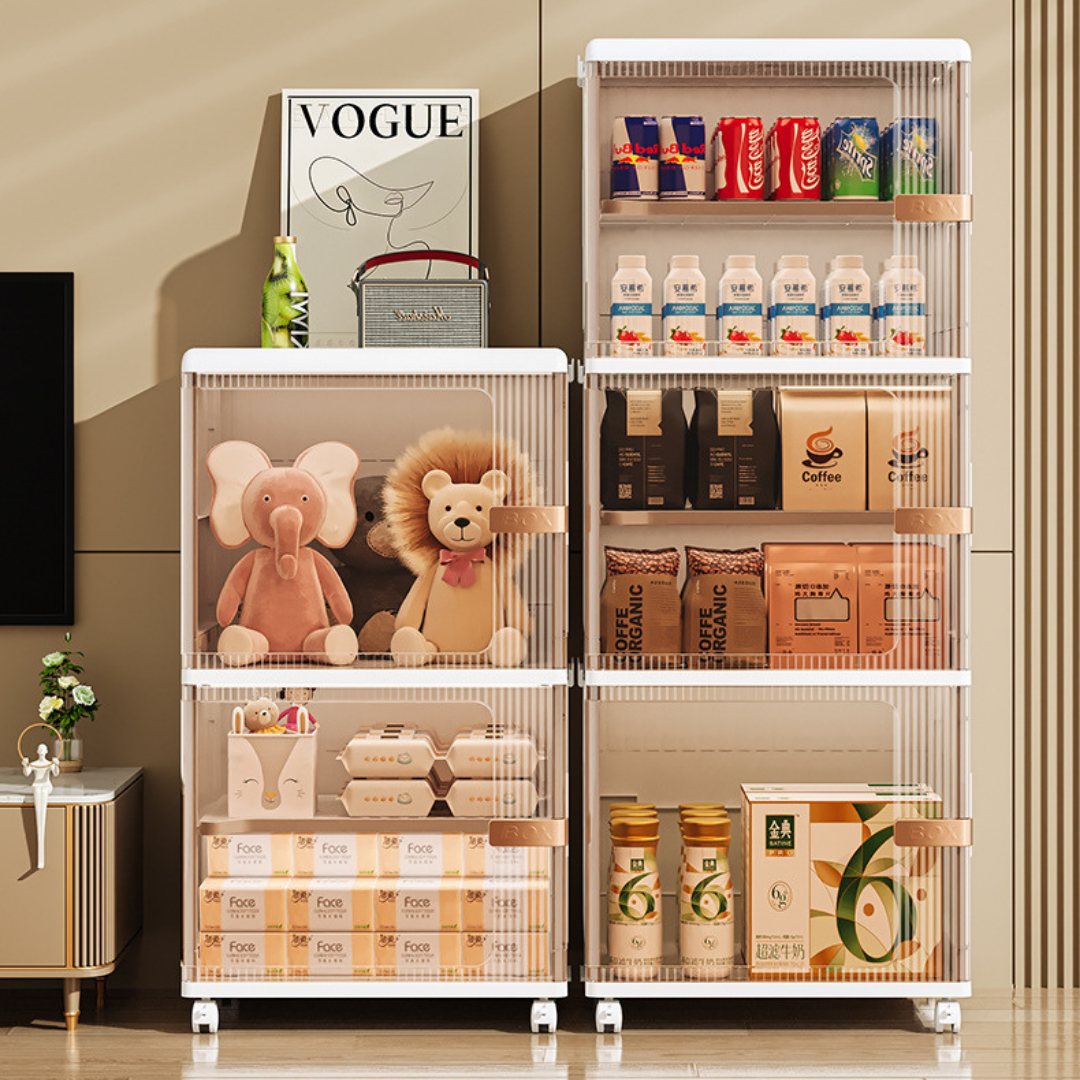 HOMERO Premium Multi-Folding Space-Saving Storage Cabinet with Transparent Door
