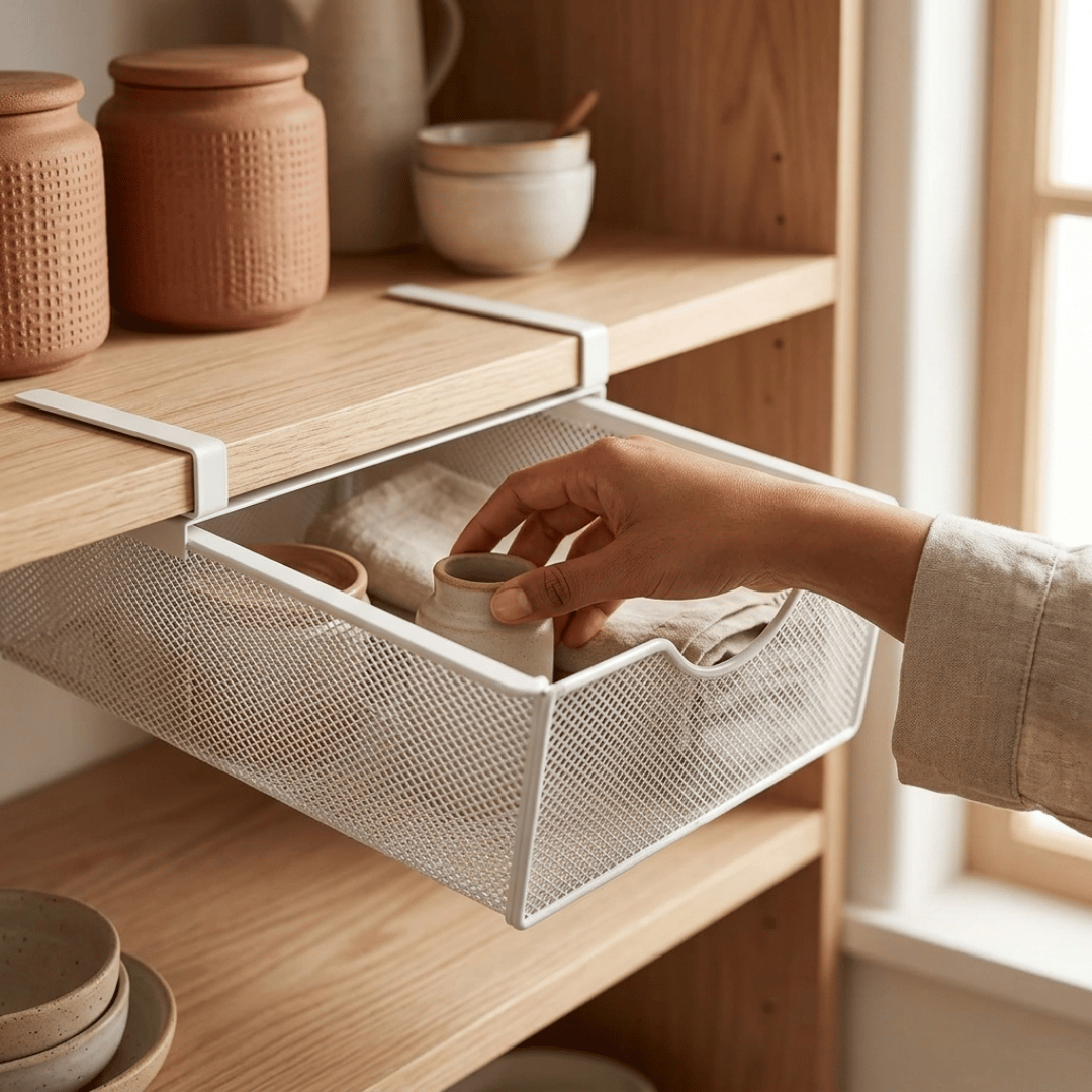 HOMERO Closet Pull Out Basket Smooth Sliding Drawer Organizer