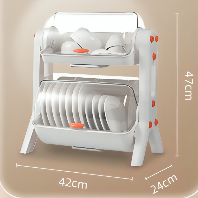 Kitchen Dish Drainer Rack with Lid Multi Purpose Storage Organizer