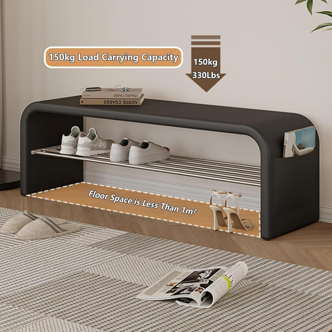 HOMERO 2-Tier Modern PU Leather Shoe Bench with Hidden Pocket