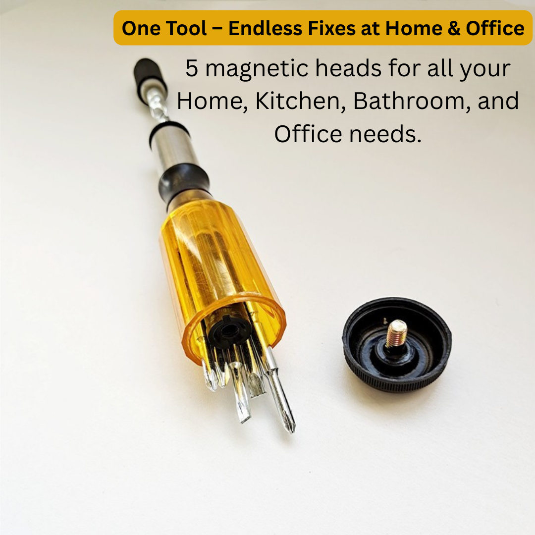 HOMERO Ergonomic Handle Push Pull Ratchet Screwdriver with 5 Heads