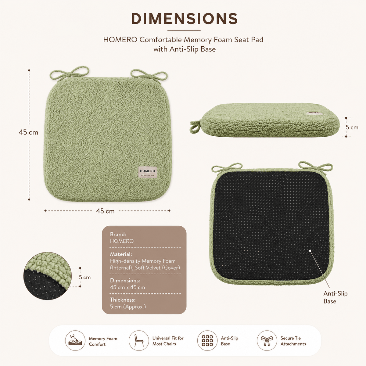 Homero Comfortable Memory Foam Seat Pad with Anti-Slip Base