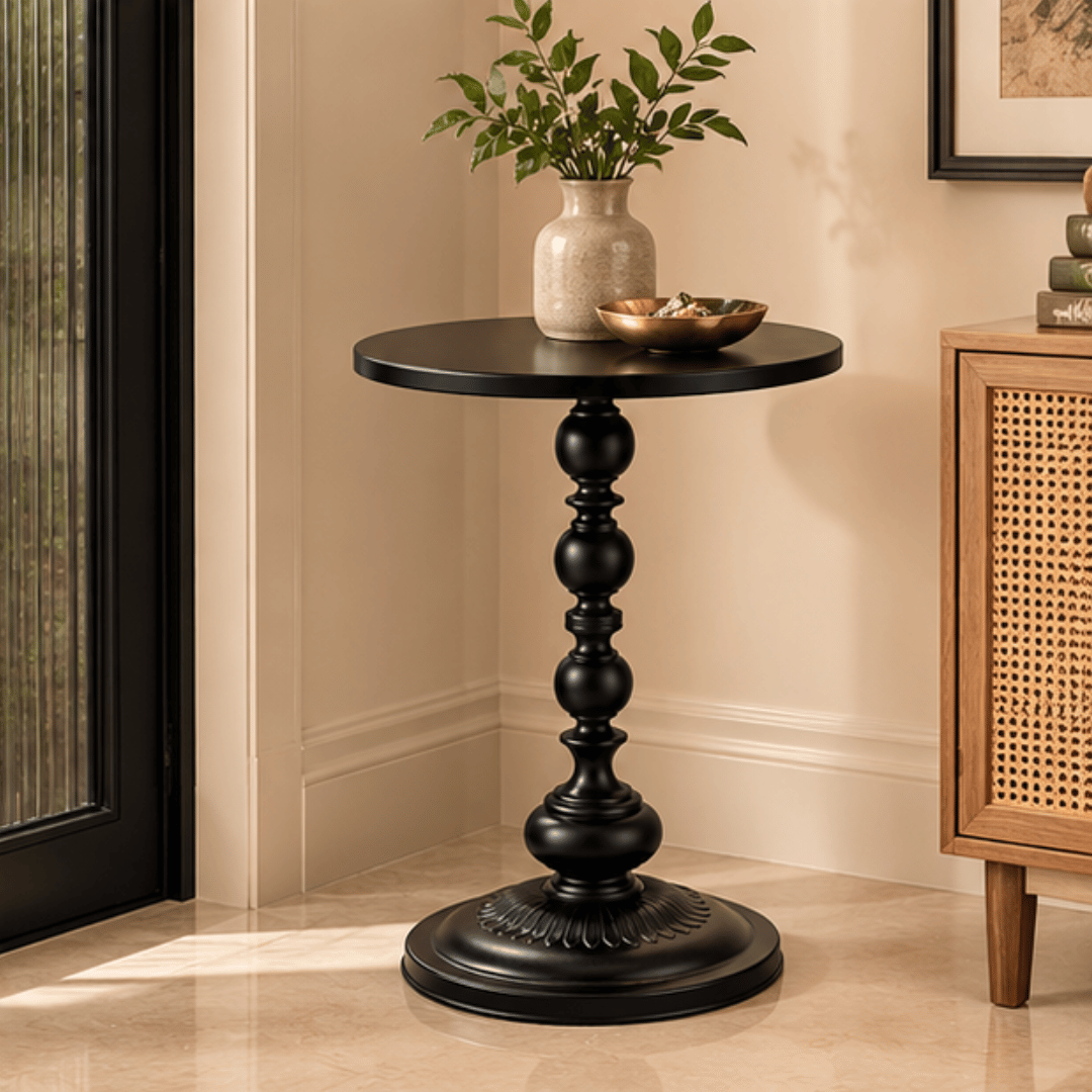 Round Matte Black Pedestal Accent Side Table