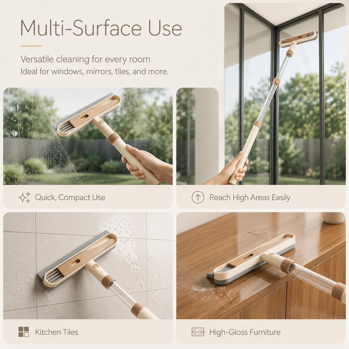Multifunction Extendable Handle Glass Cleaning Brush with Hidden Crevice Brush