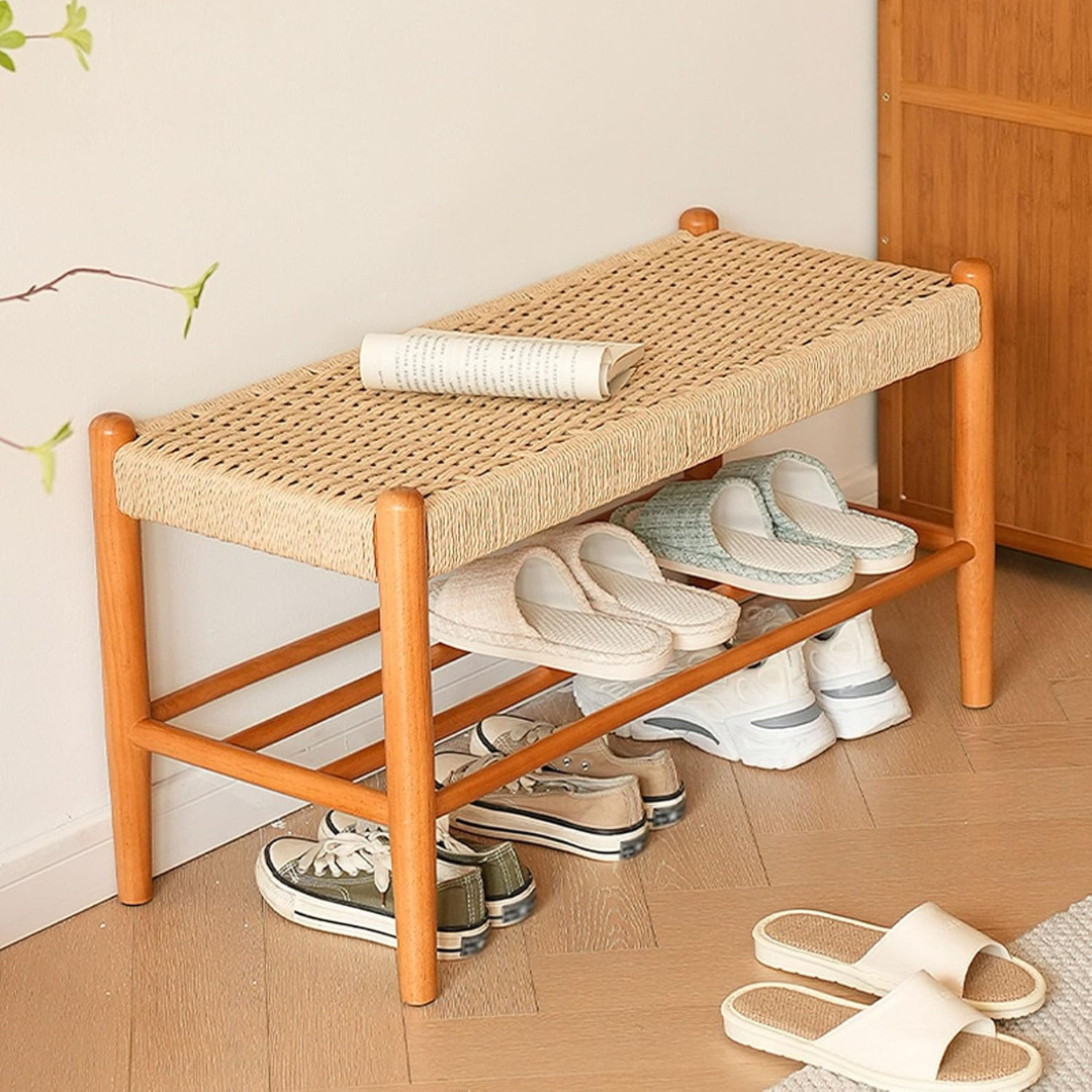 2-Layer Wooden Shoe Organizer Seating Bench