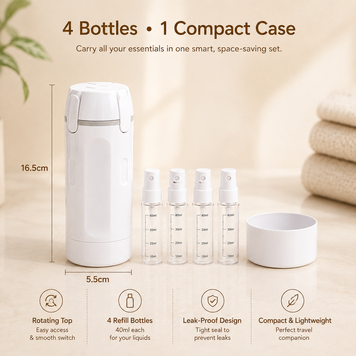 HOMERO Compact 4-in-1 Travel Refill Bottle Set - 40ml Capacity
