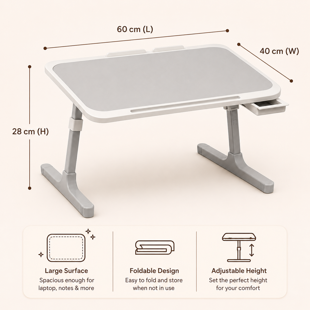 Homero Premium Foldable Bed Table Adjustable Height Multifunction Table with Light