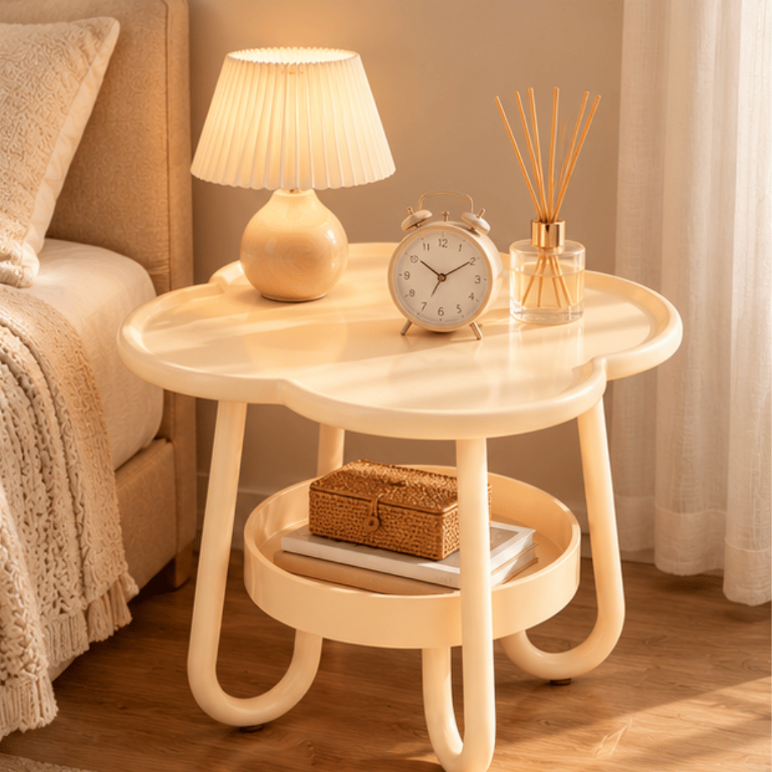 Modern Flower Shaped Two Tier Side Table with Storage Tray