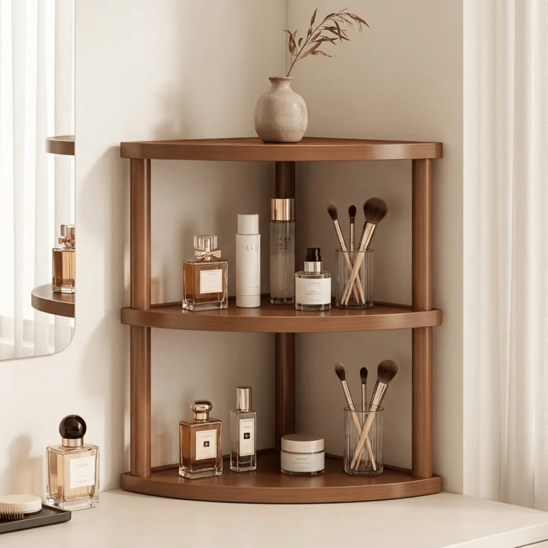 Wooden Corner Display Shelf Space Saving Tabletop Organizer