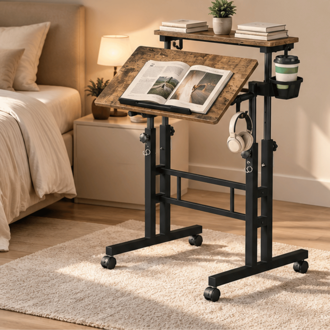 Multipurpose Height Adjustment Standing Laptop Desk with Tilting Tabletop & Hidden Wheels