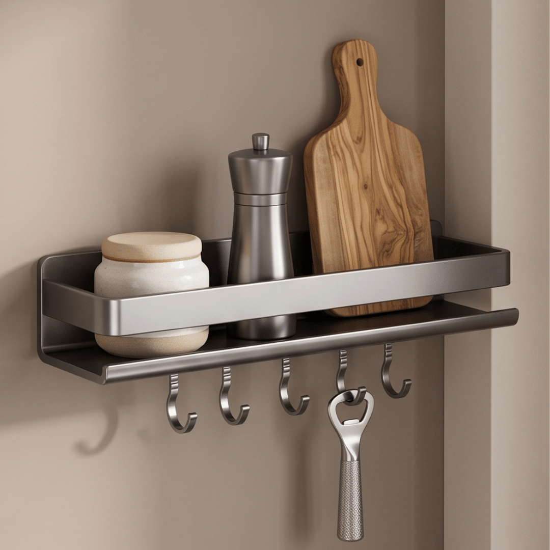 Wall Mounted Kitchen Spice Rack Organizer with Hooks