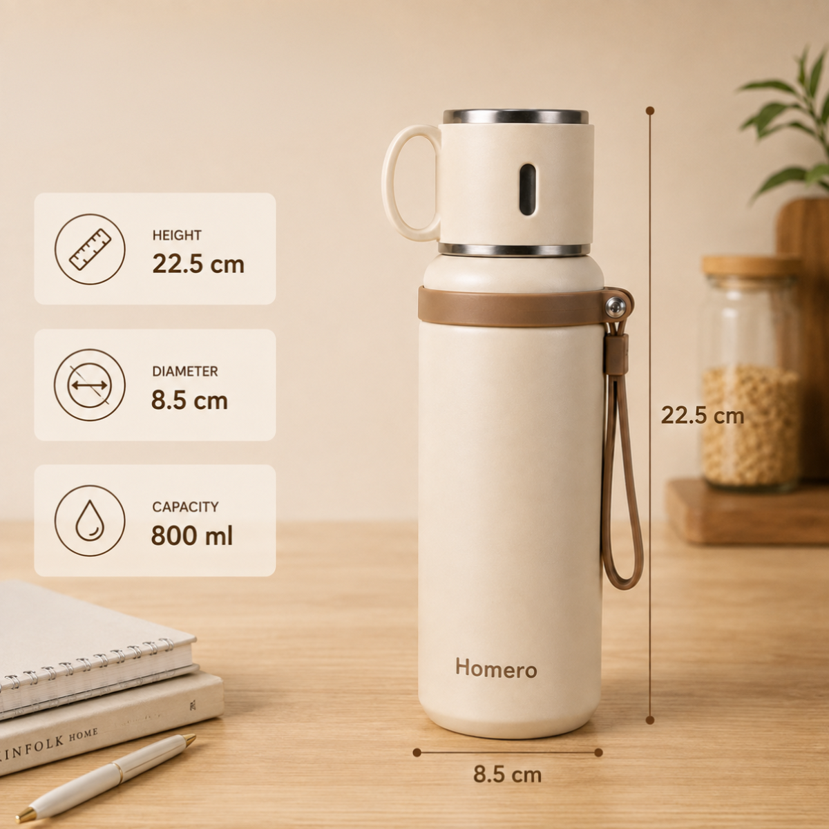 Homero Premium Stainless Steel Thermal Water Bottle - 800ml