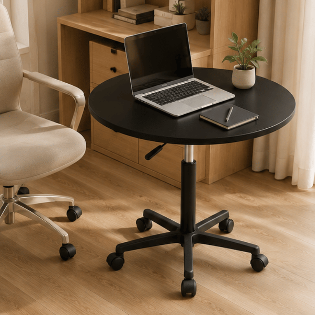 Multi-Use Adjustable Height Round Table With Wheels