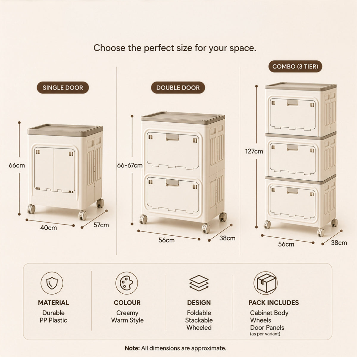 Multi Purpose Space-Saving & Stackable Foldable Storage Cabinet with Wheels