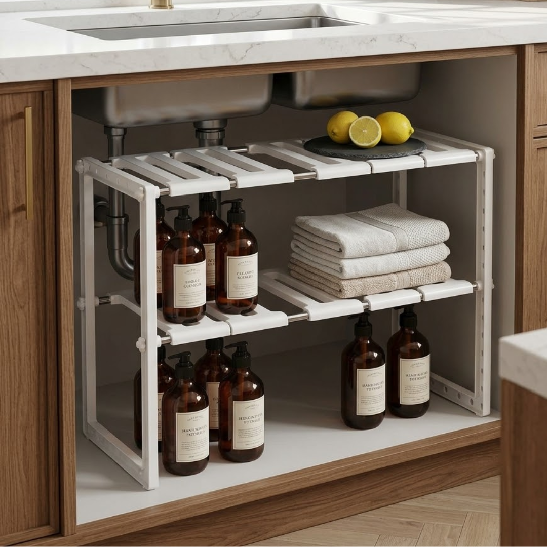 Two Tier Adjustable Under Sink Storage Organizer