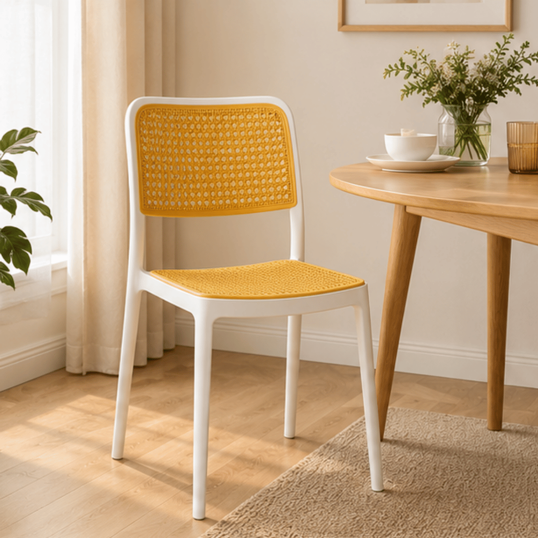 Minimalist Yellow Plastic Stackable Mesh Chair