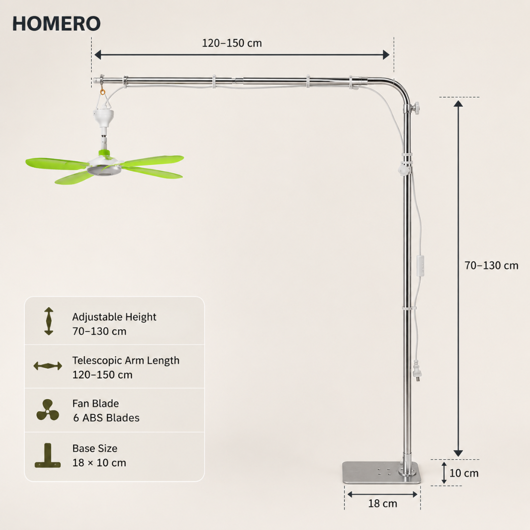 Floor Standing USB Ceiling Fan with Telescopic Stainless Steel Stand
