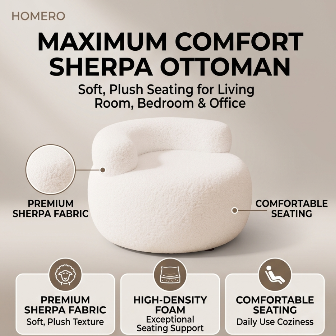 Soft Sherpa Round Accent Ottoman Seating Stool