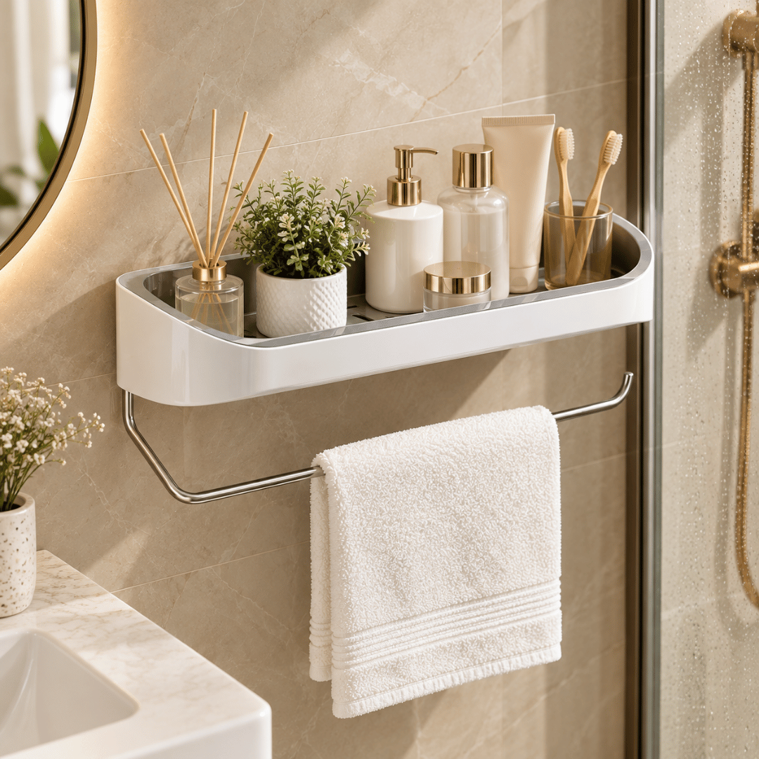 Wall Mounted Bathroom Organizer With Drainage Rack & Guardrail