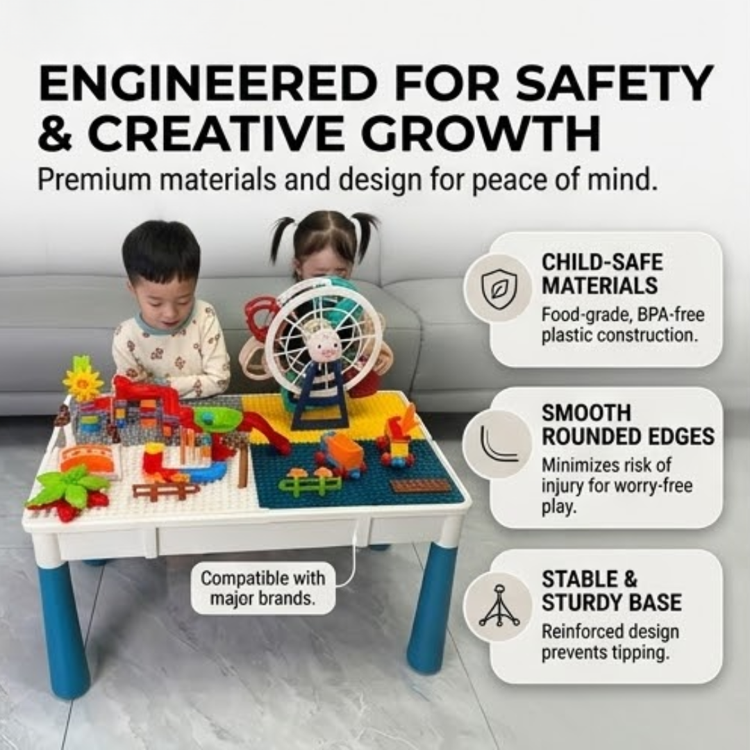 Multi Purpose Kids Activity Table Study Desk Building Block Play Set