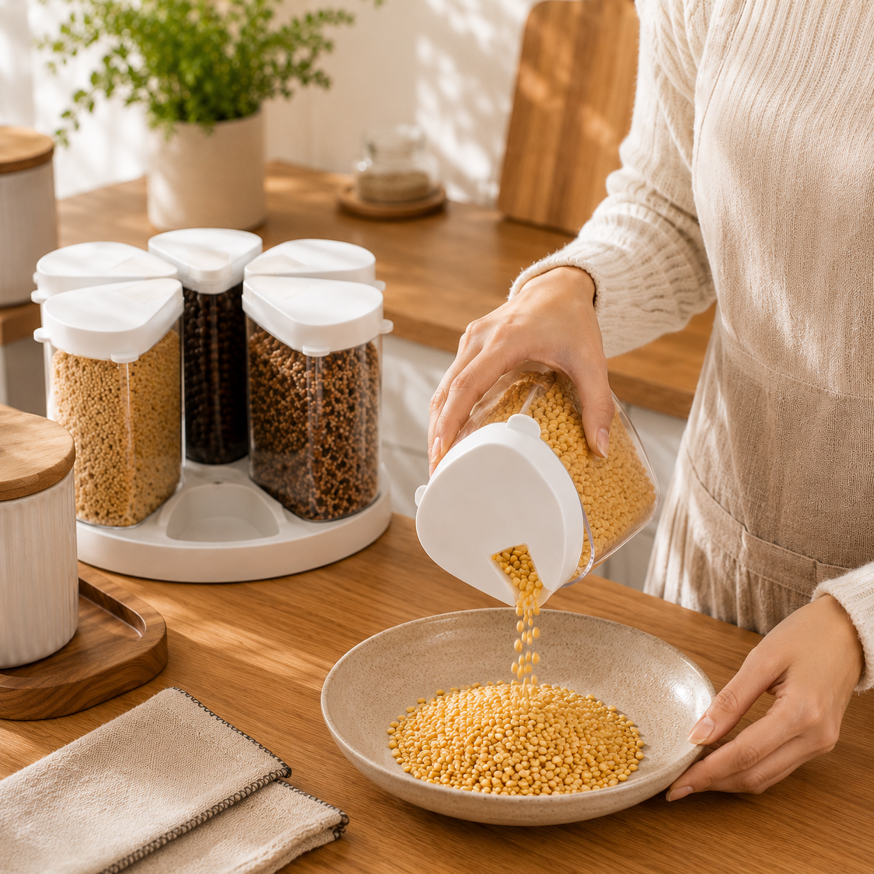 Homero 360 Degree Transparent Grain Storage Container with Rotating Base - 670ml Capacity