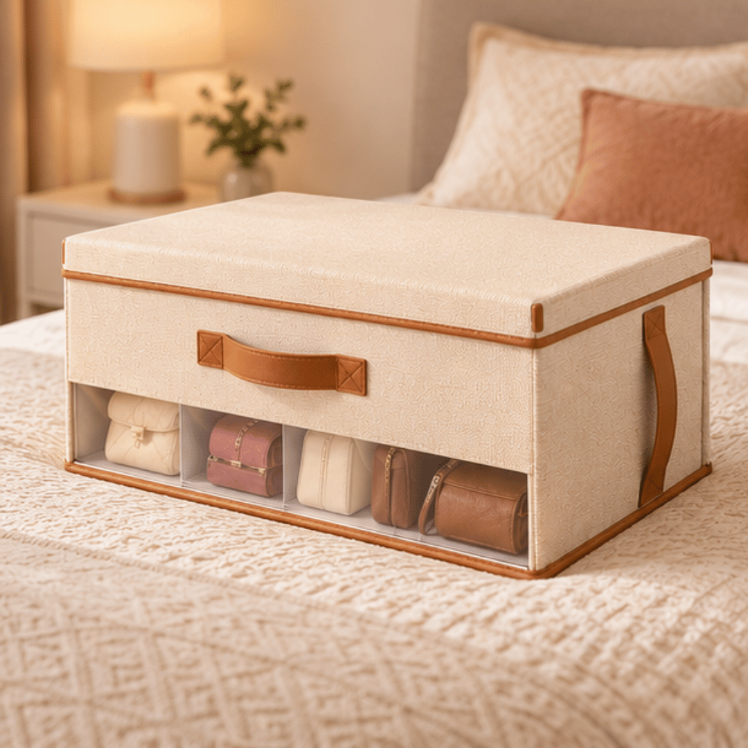Multipurpose Fabric Covered Storage Box with Clear Window
