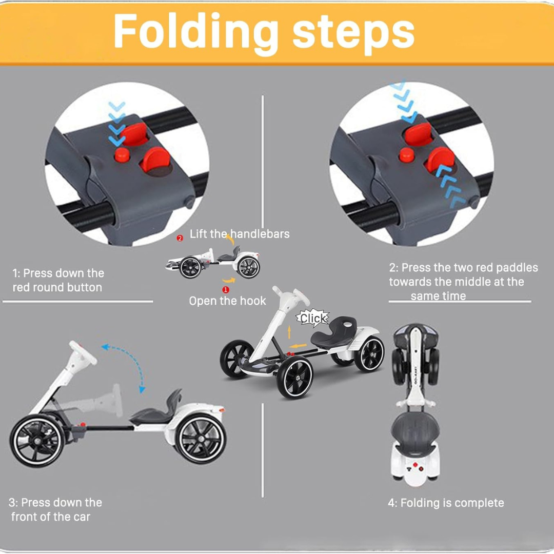 HOMERO Electric Ride-On Go Kart Folding Kids with Adjustable Seat and LED Lights