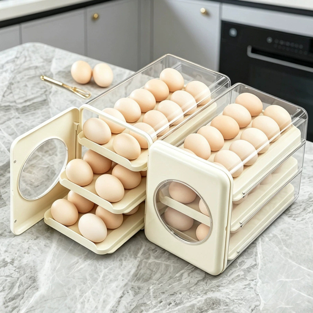 Automatic Transparent Drawer Rolling Egg Storage Organizer