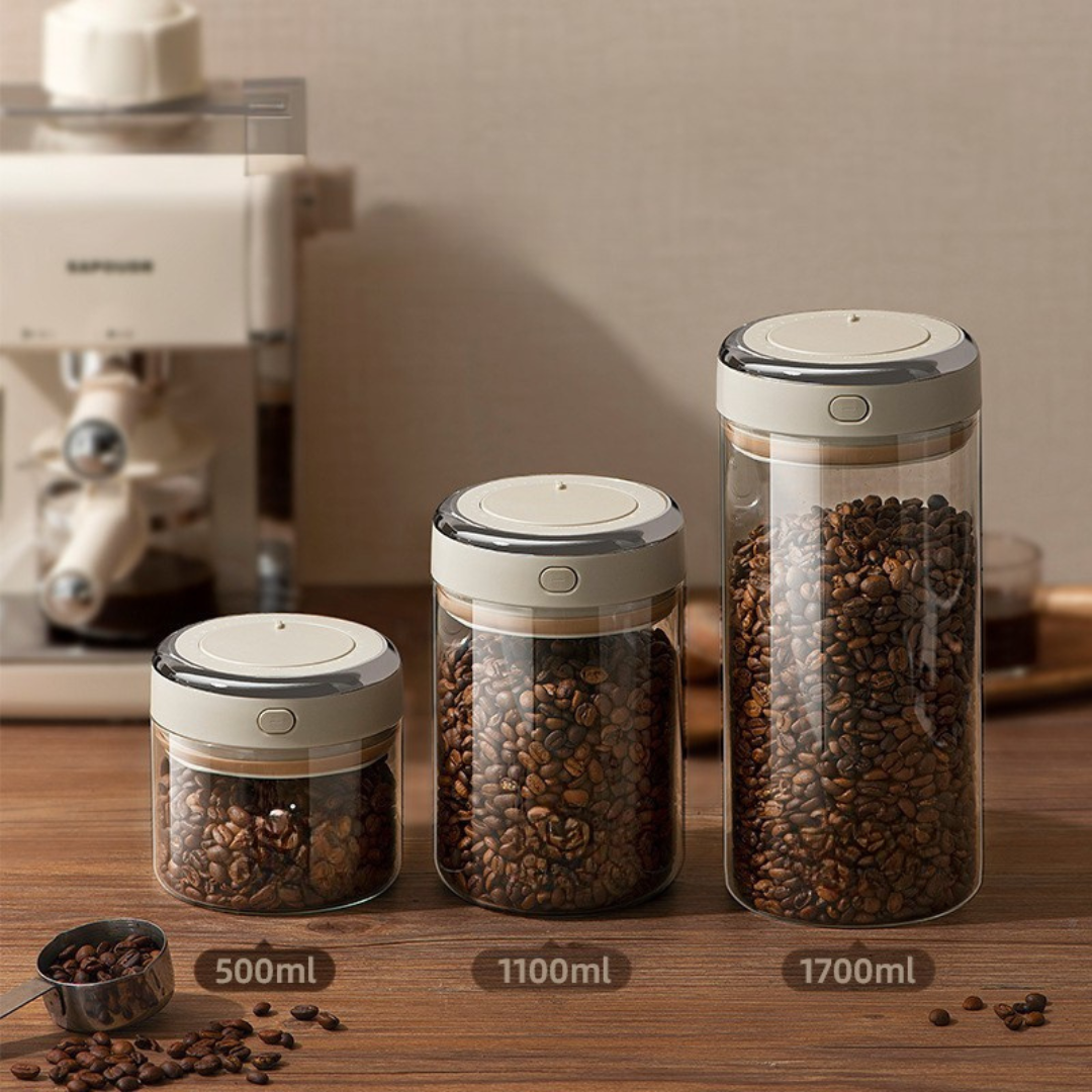 Airtight Coffee Bean Storage Canister with Glass Jar