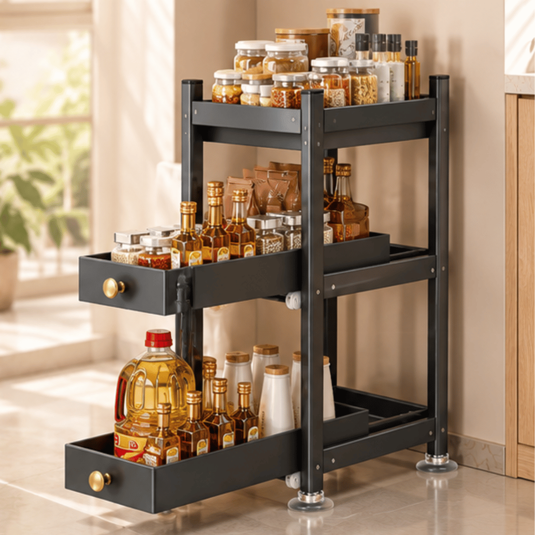 Narrow Countertop Kitchen Spice Rack with Pull Out Drawers