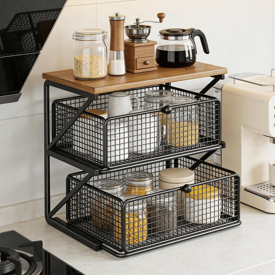 Multi Purpose Wooden Top Organizer with Two Sliding Drawers