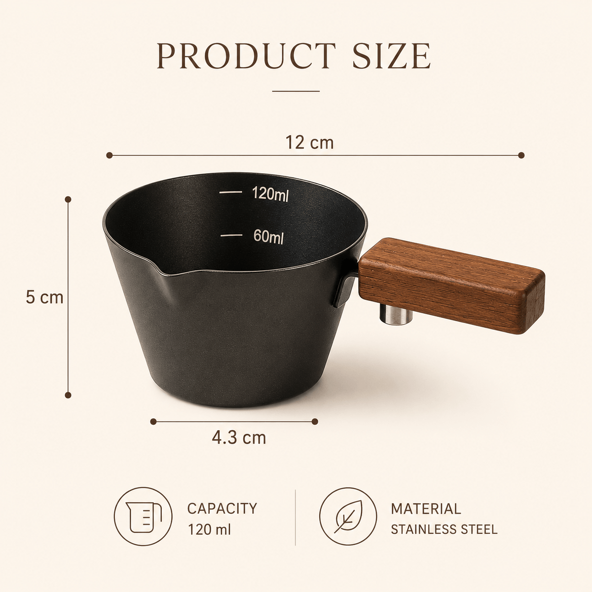 Homero Stainless Steel Espresso Shot Cup with Wooden Handle