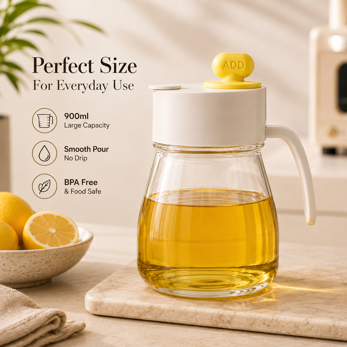 Automatic Flip Lid Glass Oil Dispenser Bottle - 900ml