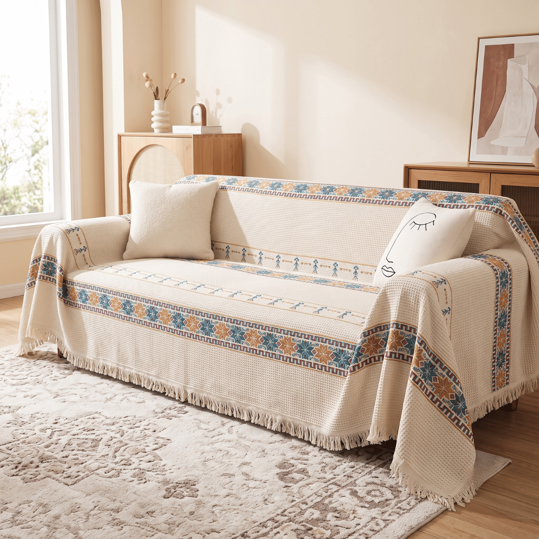 Premium Multipurpose Chenille Sofa Cover with Decorative Tassels