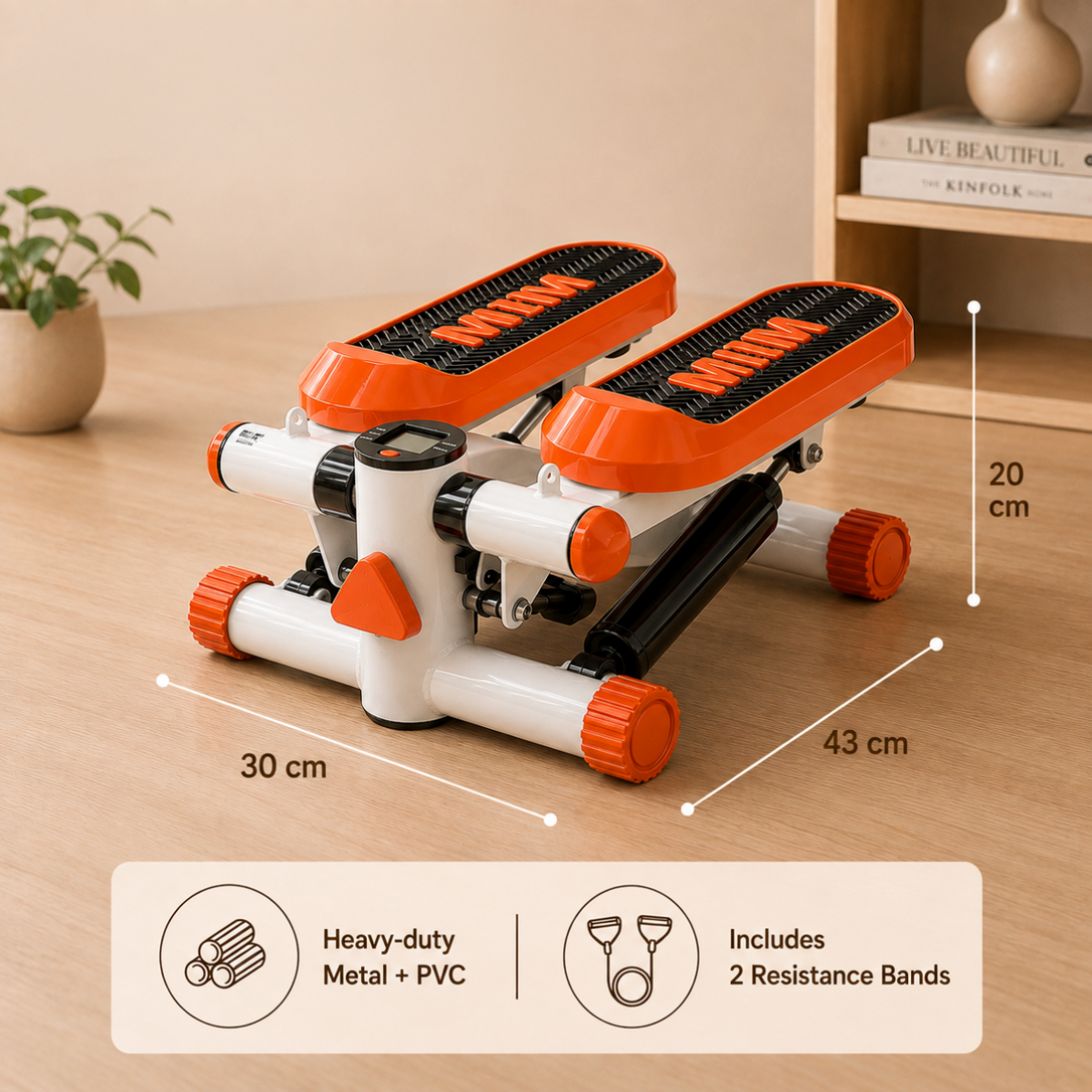Homero Mini Fitness Stepper Machine with Adjustable Resistance Bands and LCD Display