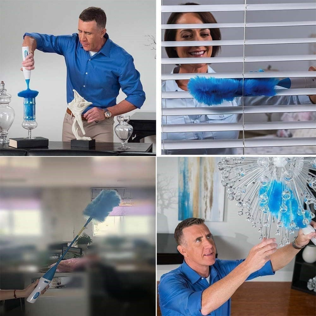 Extendable Electric Spin Feather Duster with Dual Brush Heads