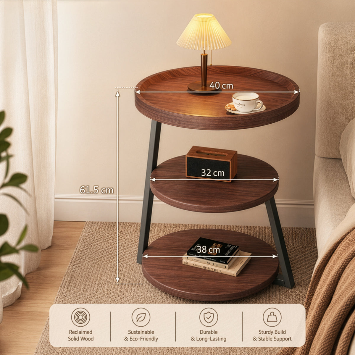 HOMERO Sepia Circular Reclaimed Classic Wood Table