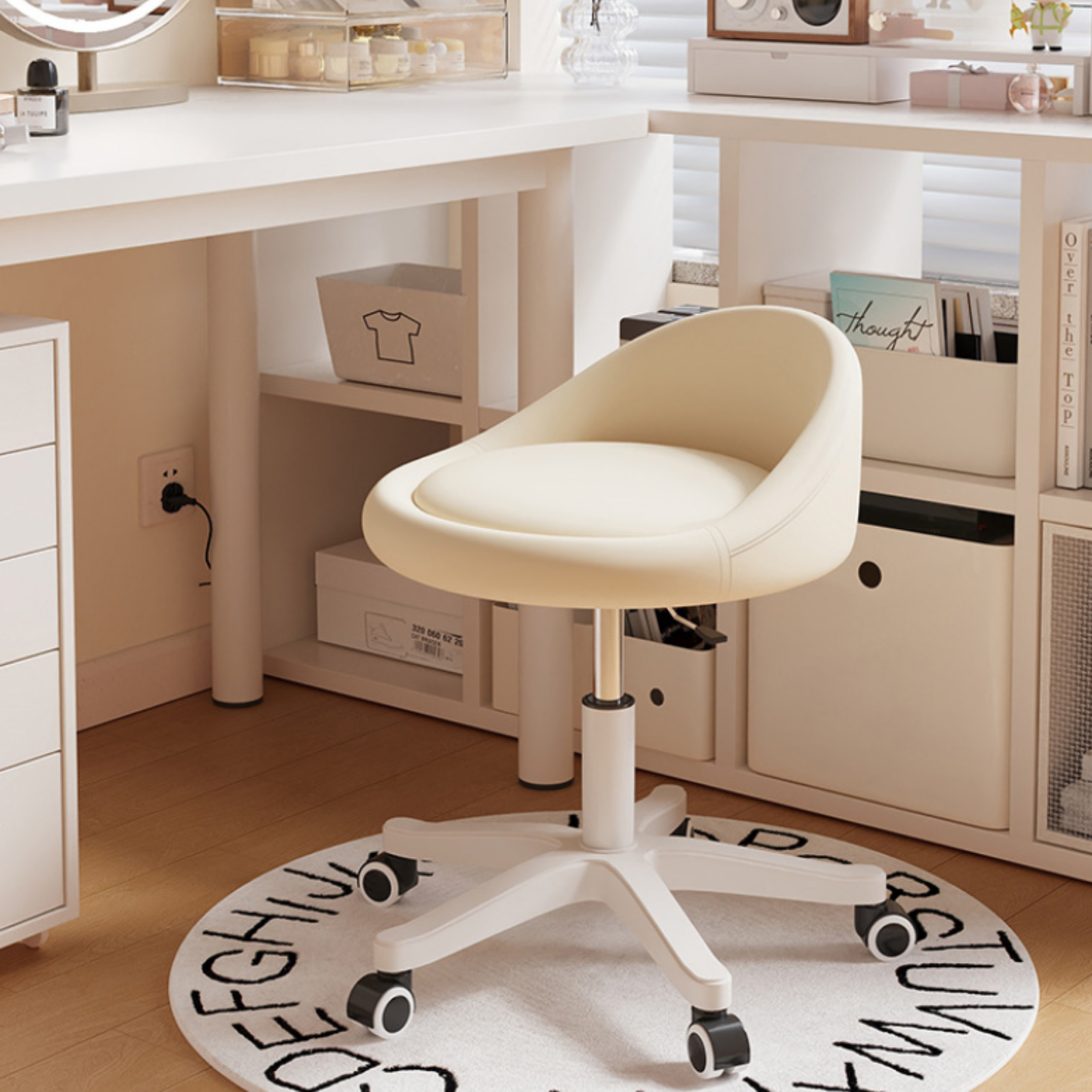 Ergonomic Adjustable Swivel Dressing Chair with Cushioned Seat and Rolling Base