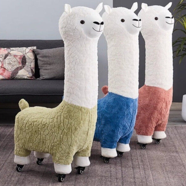 Giant Alpaca Plush Lounge Chair with Roller Wheels
