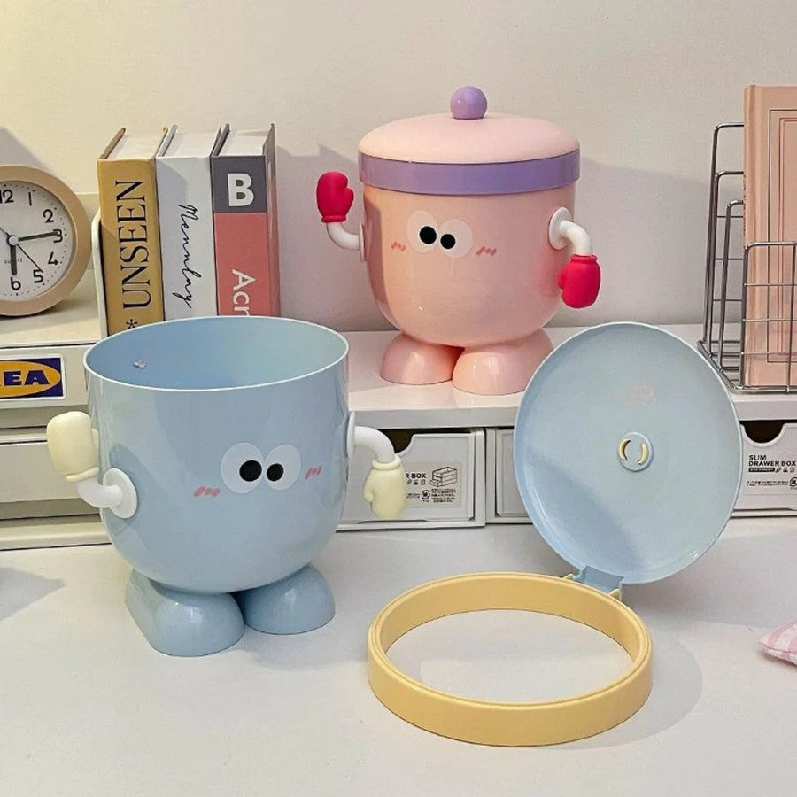 Cute Flip-Top Big Eye Multi-Use Trash Bin