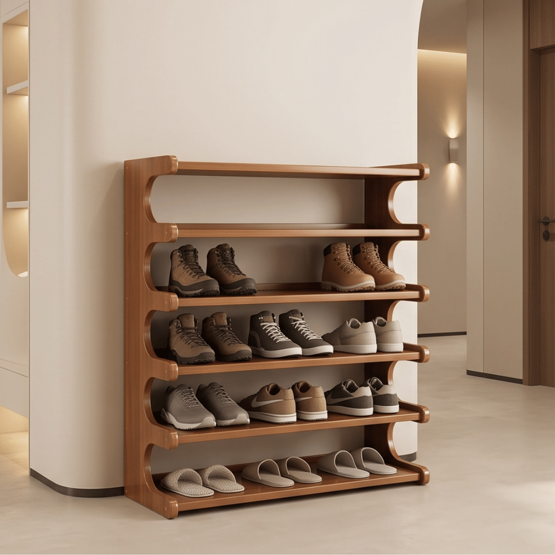 Multi-Tier Entryway Bamboo Shoe Rack & Utility Storage Organizer