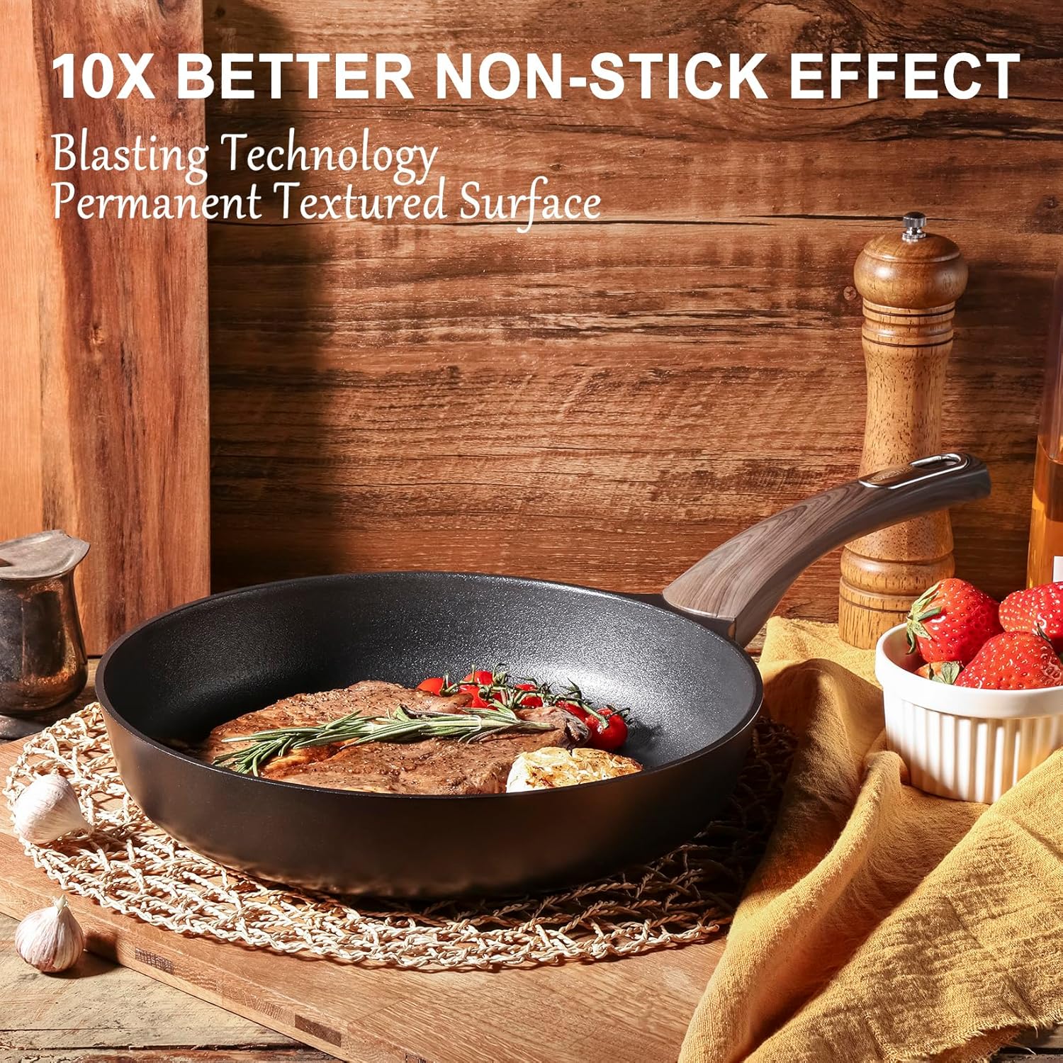 Multipurpose Non-Stick Frying Pan with Woodgrain Handle