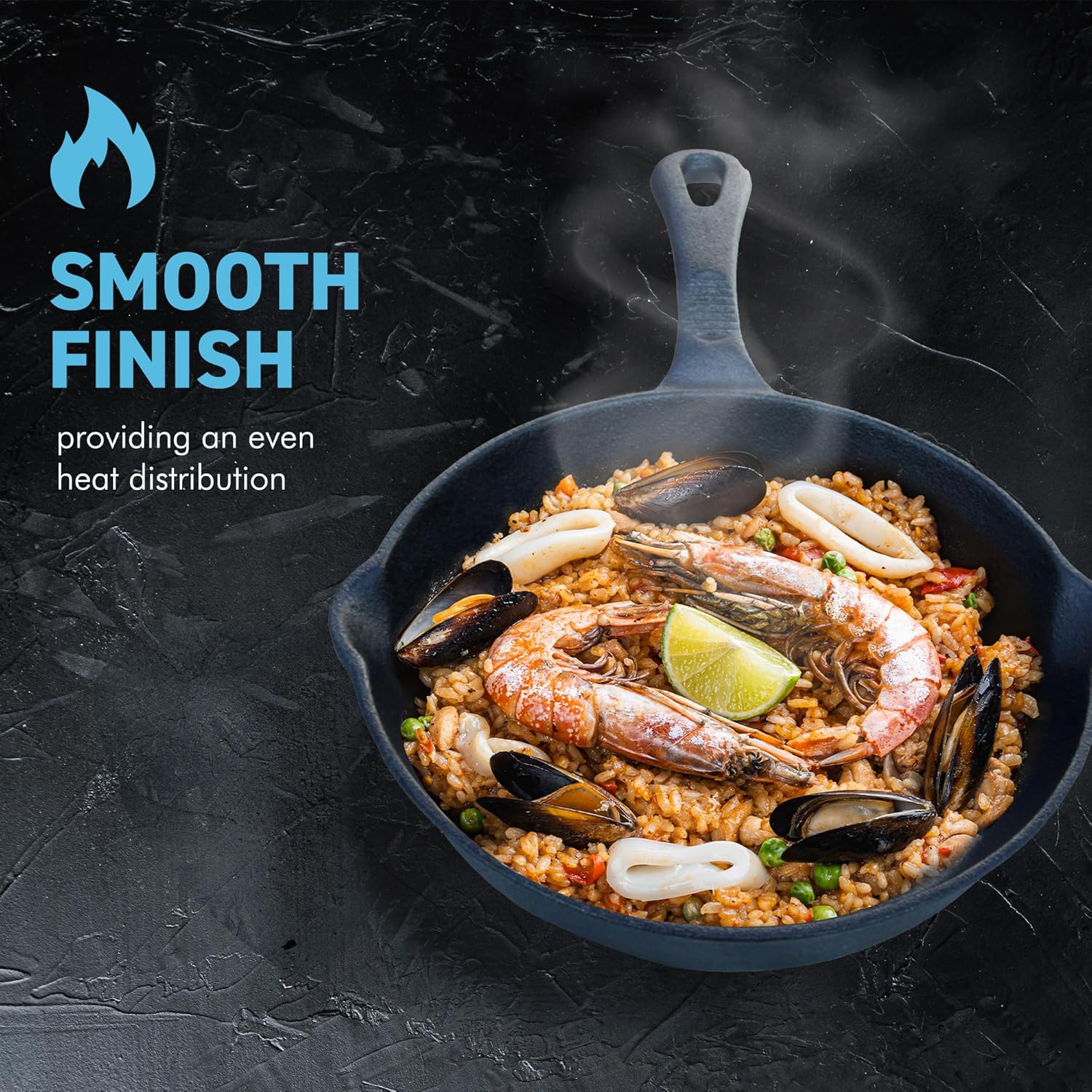 HOMERO Cast Iron Frying Pan with Natural Non-Stick Finish 25cm