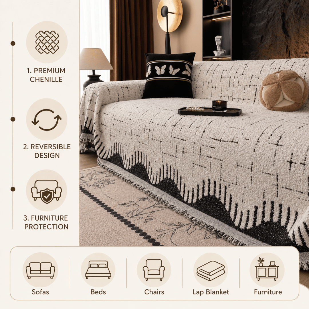 Luxury Chenille Fabric Reversible Sofa Throw Cover