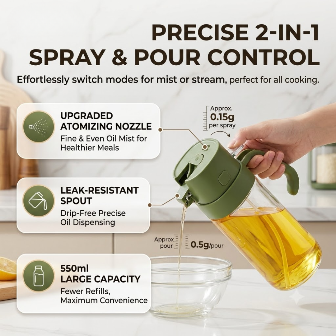 2 in 1 Kitchen Oil Spray Bottle with Pour Spout