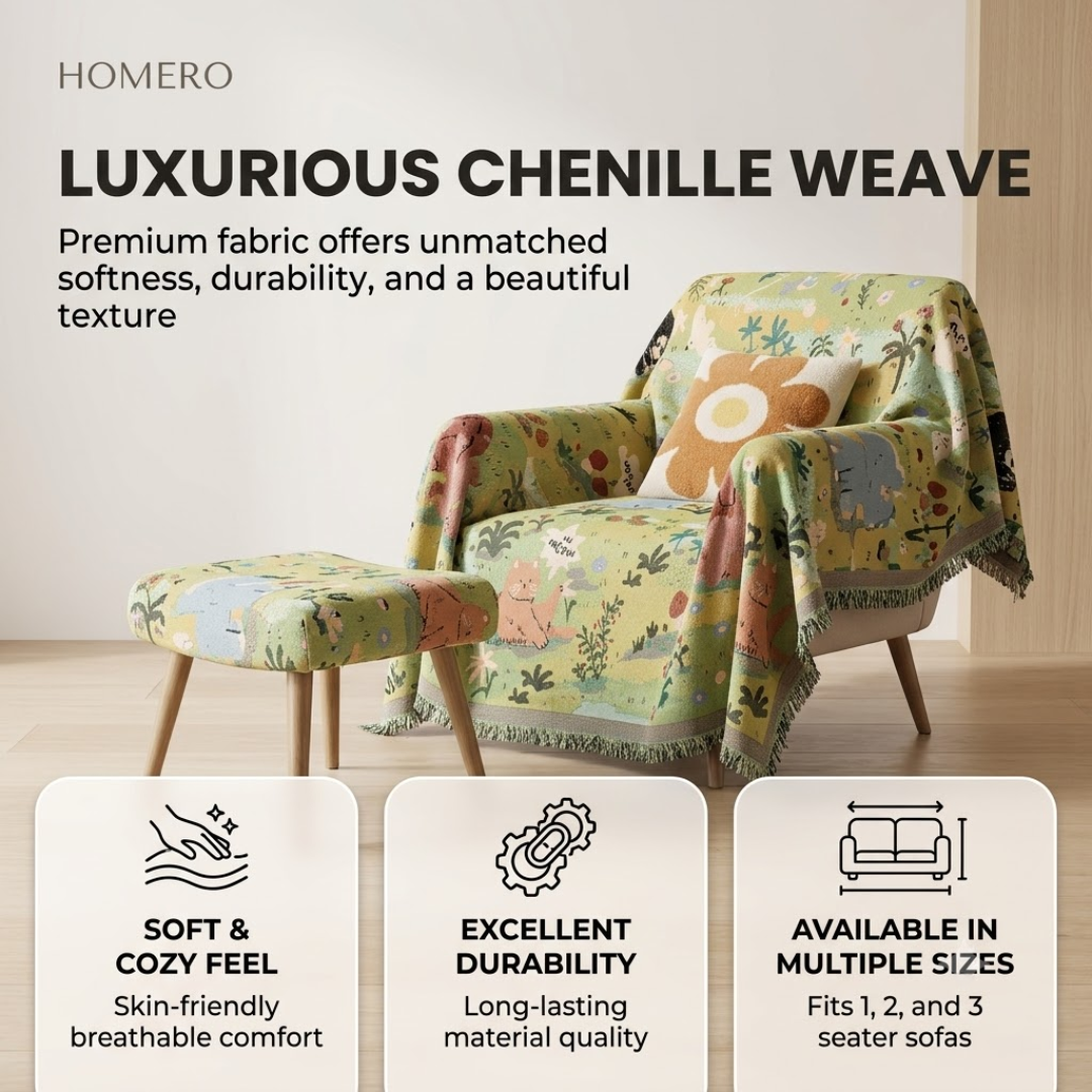 Premium Chenille Forest Story Throw Sofa Cover
