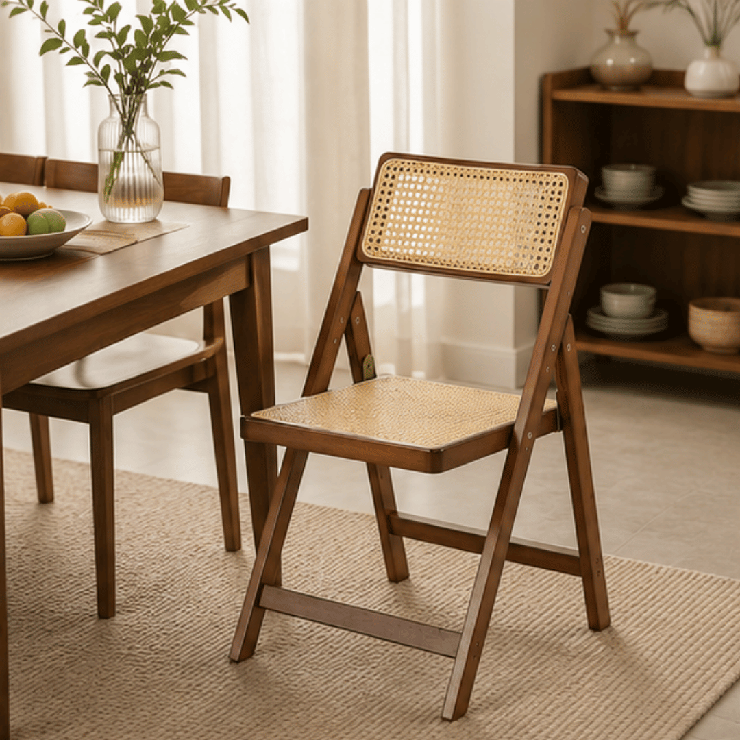 Solid Wood Frame Ergonomic Seating Rattan Folding Chair