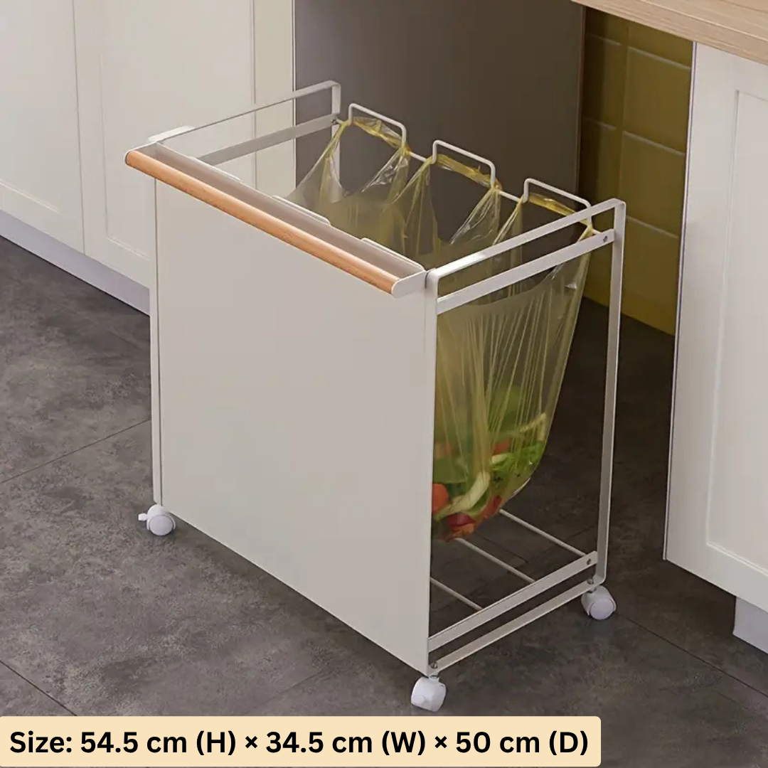 HOMERO Three-Compartment Metal Garbage Bag Holder Sleek Rolling Storage Rack