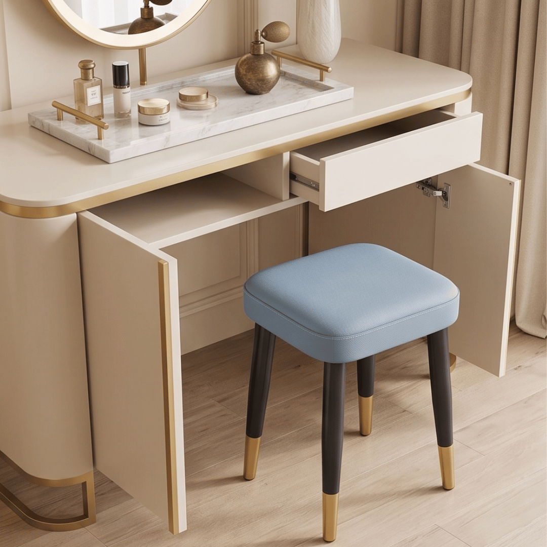 Premium Stackable PU Leather Comfortable Padded Gold Metal Legs Stool